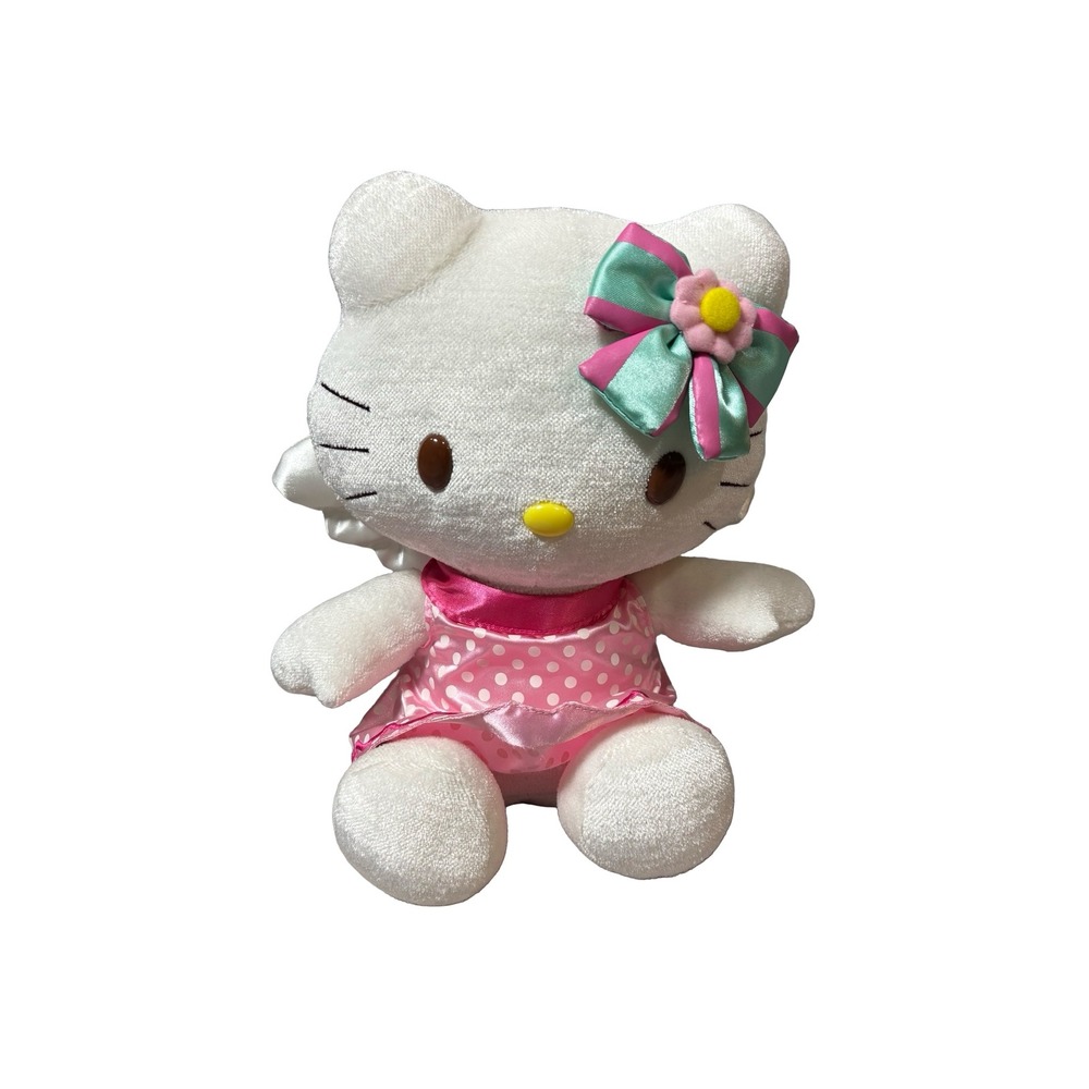 Vintage 2007 Hello Kitty Angel Plush Nakajima Pink Polka Dot 8"